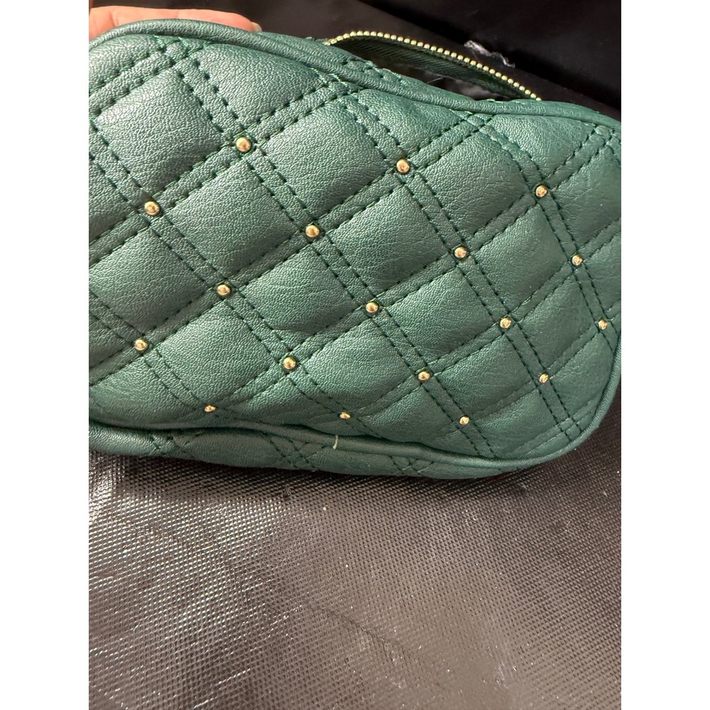 Quilted Emerald Green Crossbody Bag Gold Studded Chain Strap Camera Bag Small